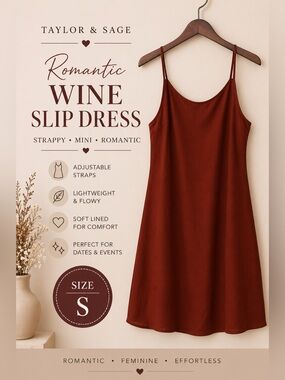 Taylor & Sage Wine Satin Slip Dress S Strappy Minimal Romantic Date Night